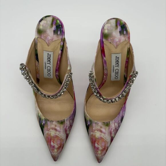 Jimmy Choo Satin Floral Bing Crystal Heels - Picture 2 of 7
